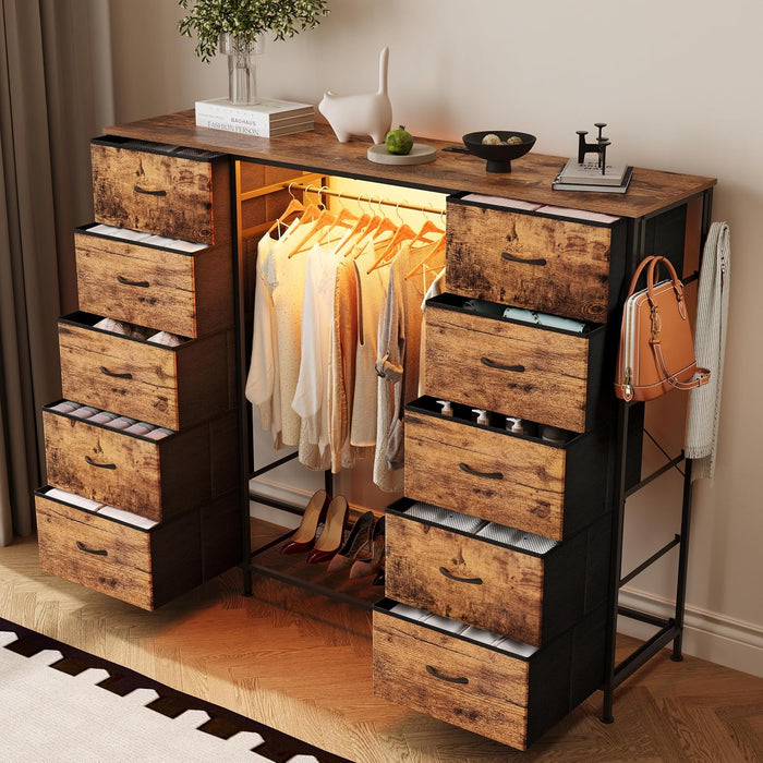 Fifty Four Inch Wide Dresser With Integrated USB Charging And LED Lighting