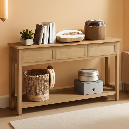 Rattan Console Table Boho Entryway Table with 3 Drawers Storage, Narrow Long behind Couch Sofa Table for Living Room Side Table Entry Way Table Entrance Hallway Foyer, Natural, 47 Inch