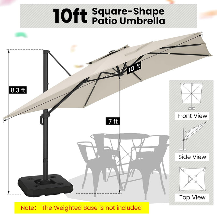 Outdoor Patio Umbrella - 10Ft Cantilever Umbrella for Patio Heavy Duty Offset Umbrellas with Stand, 360 Rotation Double Top Large Table Umbrella on Clearance for Deck Pool Backyard