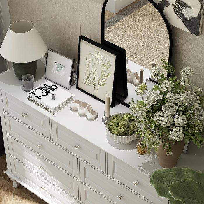 9 Drawer Dresser for Bedroom, White Dresser with Rubberwood Legs