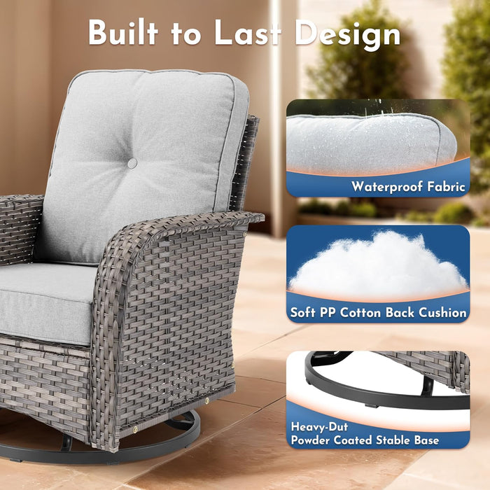 icker Patio Furniture Set with Swivel Rocker Chairs Outdoor Loveseat Sofa and Rattan Coffee Table, 5 Pieces Outdoor Conversation Sets for Patio Porch Deck Backyard Poolside, Light Gray