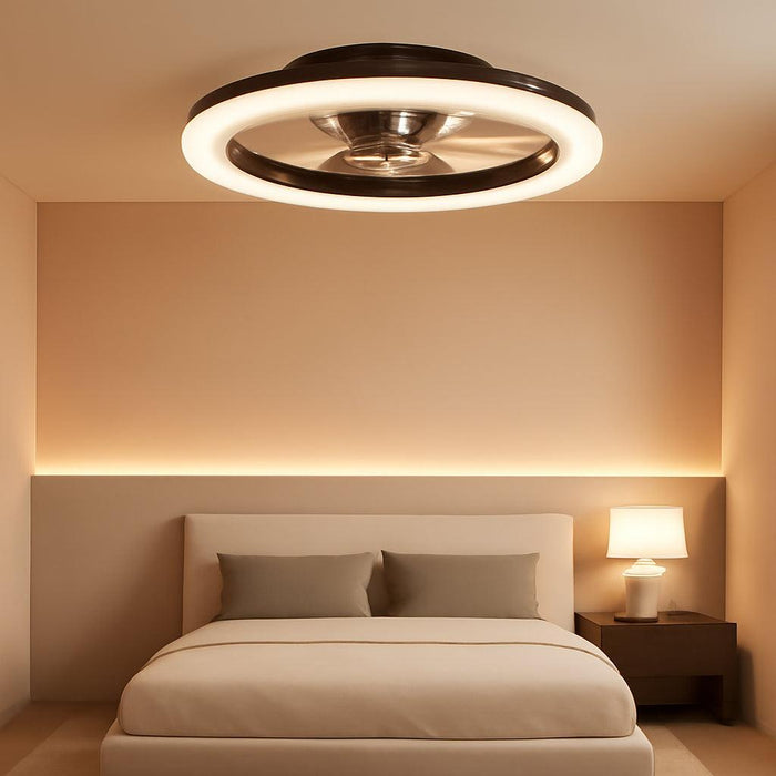 Low Profile Ceiling Fans with Lights and Remote, 23.6In Flush Mount Ceiling Fans with Light, 3000K-6500K Dimmable Fandelier LED Fan Light, Bladeless Ceiling Fan with Lights for Bedroom(Black)