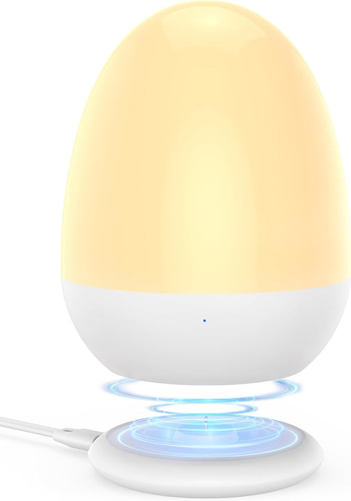 Baby Night Light for Kid, Portable Egg Nightlight with Stable Charging Pad, Touch Nursery Night Lamp for Breastfeeding, Toddler Night Light for Bedroom, Timer Setting, ABS+PC, White-2