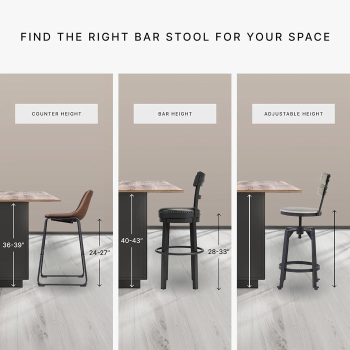 Signature Design by Ashley Counter Height Bar Stool, Set of 2, Black | French Black Faux Leather, Contoured Bucket Seat, Sturdy Metal Frame, 24 Inch Class, Centiar Series