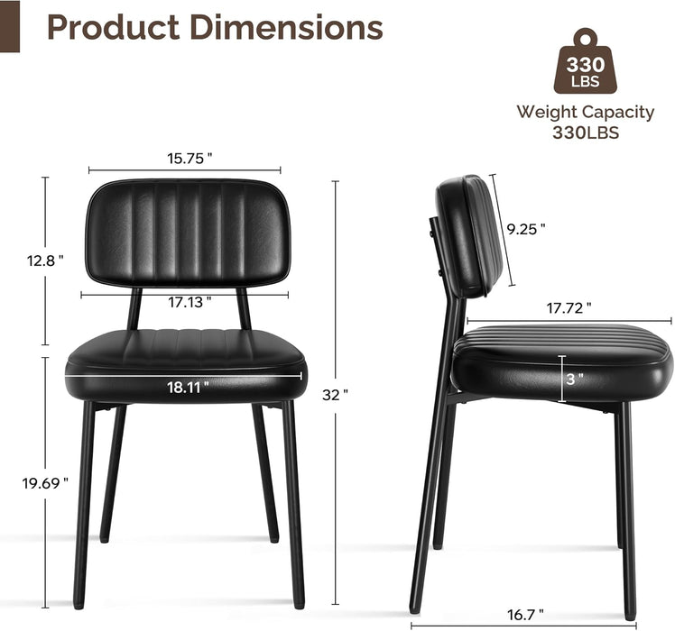 Dining Chairs Set of 4, Modern Faux Leather Dining Chairs with Thick Cushions Seat Back and Metal Legs, Comfy Upholstered Kitchen Chairs for Dining Living Room (Black)