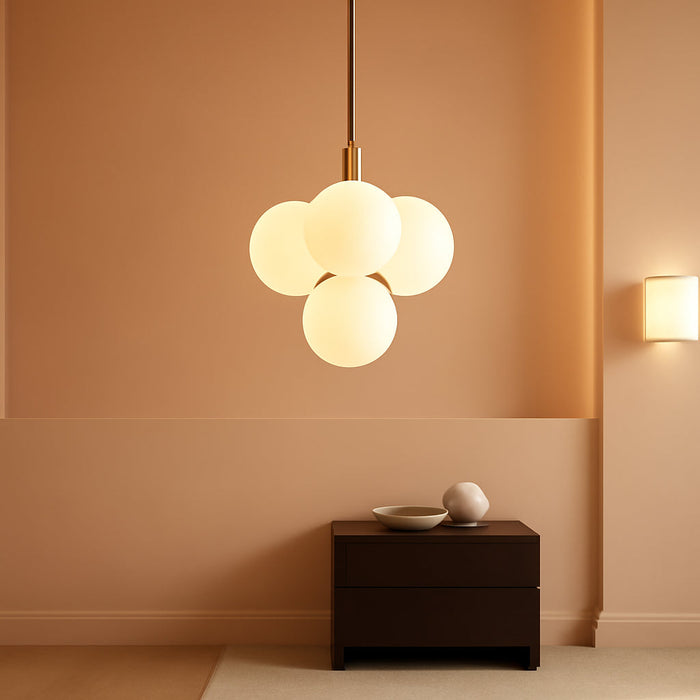 Glass Globe Chandeliers, 4-Light Gold Dining Room Light Fixture, 11In Milk Glass Pendant Lights Kitchen Island Modern Chandeliers for Dining Room Kitchen Living Room Bedroom Hallway Entryway Foyer
