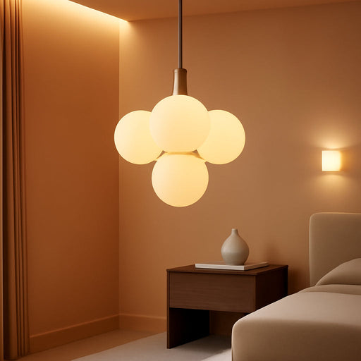 Glass Globe Chandeliers, 4-Light Gold Dining Room Light Fixture, 11In Milk Glass Pendant Lights Kitchen Island Modern Chandeliers for Dining Room Kitchen Living Room Bedroom Hallway Entryway Foyer