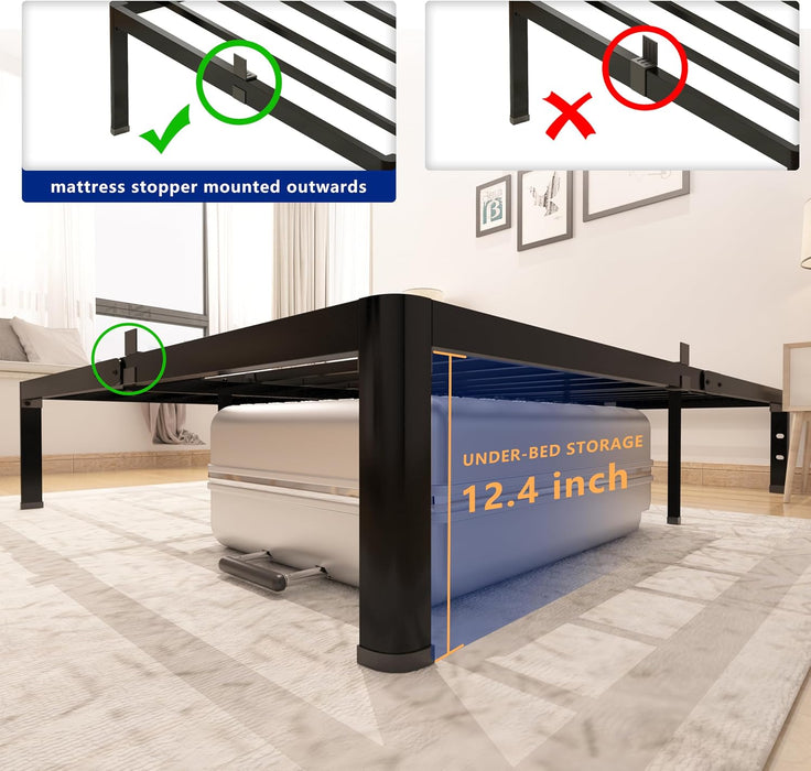 14 Inch Queen Platform Bed Frame - 3500 Lbs Heavy Duty Metal Mattress Foundation with Safe Rounded Corners & Recessed Legs, Non-Slip Mattress Retainers, Noise Free, No Box Spring Needed