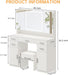 Vanity Desk with Mirror and Lights, Vanity Tables with 9 Drawers, Makeup Vanity with Tri-Folding 3 Colors Lighting Mirror and Cushioned Stool, Big Vanities Perfect for Bedroom, White