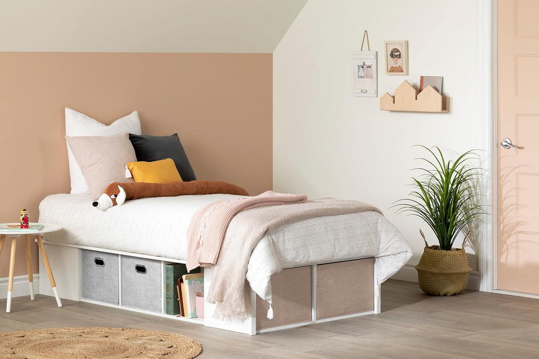 Flexible Platform Bed with Baskets Pure White, Contemporary