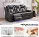 Power Reclining Sofa Couch with Wireless Charger, 3 Seaters with Recliner with Reading Light, Leather Electric 3 Seat Sofa Sectional Set for Living Room, Home Theater Seating with LED Lights, Grey