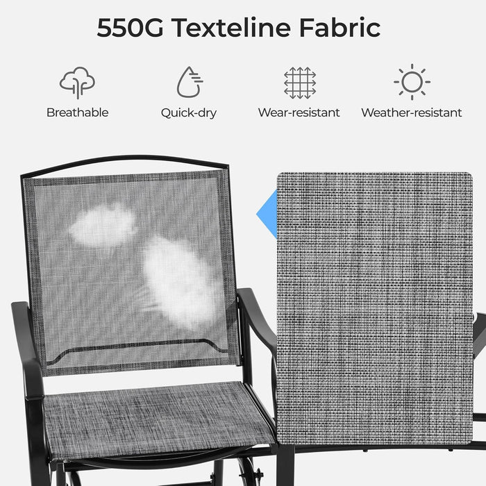 Outdoor Glider Chairs with Glass Table Rocking Chairs, Outdoor Loveseat Patio 2-Seat with Breathable Sling Fabric for Lawn, Garden and Porch, Gray