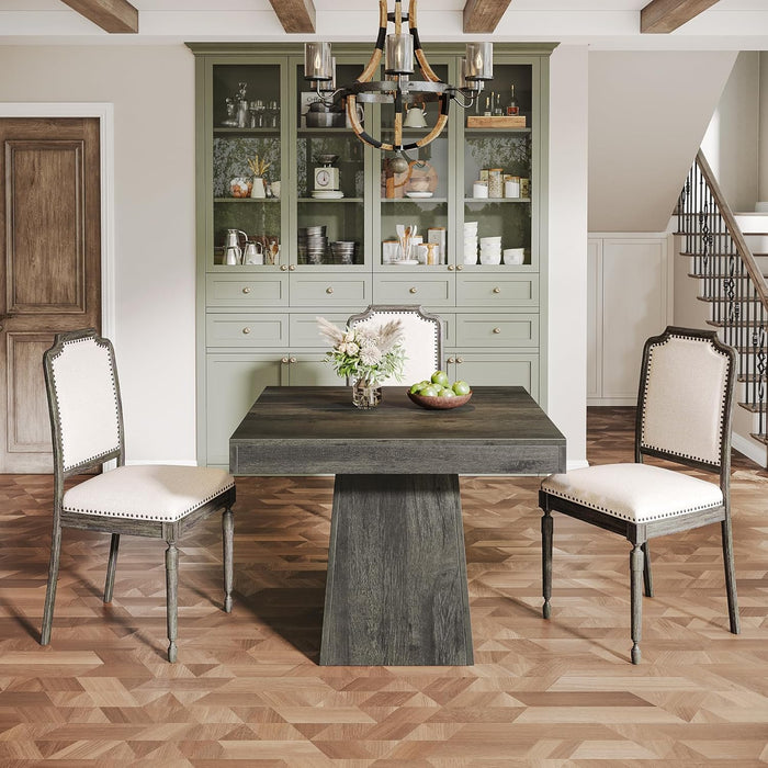 Square Dining Table for 4, 31.5-Inch Small Kitchen Table with Sturdy Pedestal Base, Farmhouse Dinner Table for Dining Room, Living Room, Kitchen (Gray)