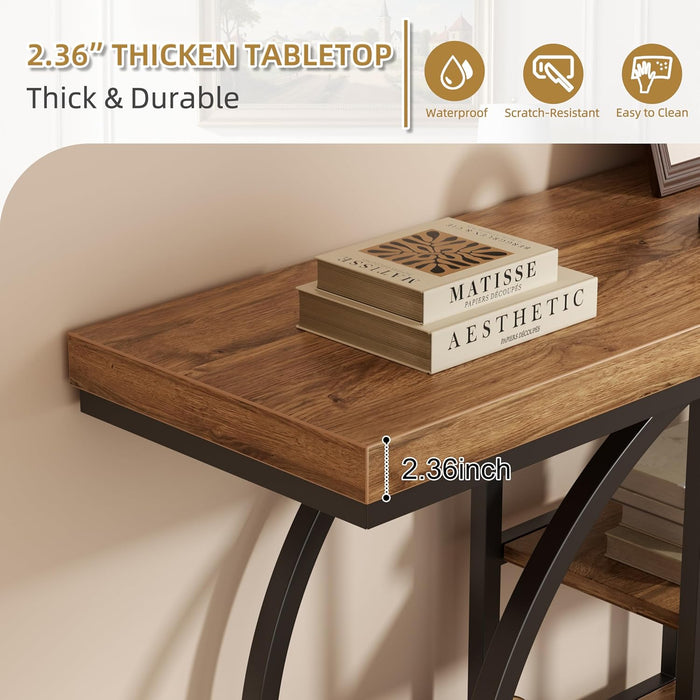 41.3” Console Table with Storage, Industrial Entryway Table, 4-Tier Shelves Sofa Table behind Couch, Narrow Wood Accent Table for Living Room, Entryway,Entrance, Hallway, Foyer,Rustic Brown
