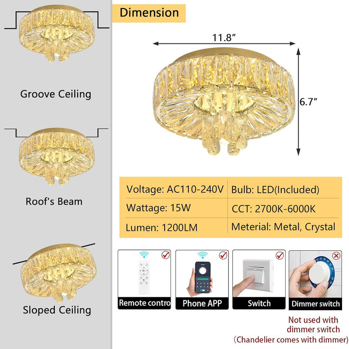 Mini Crystal Chandelier 11.8In Diameter Dimmable Light