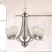 Satin Nickel Five Light Alabaster Shades Chandelier