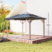 10' X 12' Hardtop Gazebo with Galvanized Steel Roof, Wood Permanent Pavilion Canopy Shelter with Clear Roof Top, UPF50+ Protection, Ceiling Hooks for Lawn, Backyard, Deck, Light Walnut