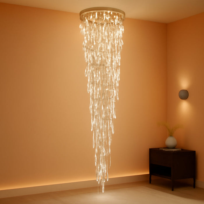 D40'' X H120'' Crystal Chandelier High Ceiling Chandeliers for Entryway Large Raindrop Chandeliers LED Dimmable Flush Mount Light Fixtures for Staircaes Foyer Hallway Living Room Bulbs Included Gold