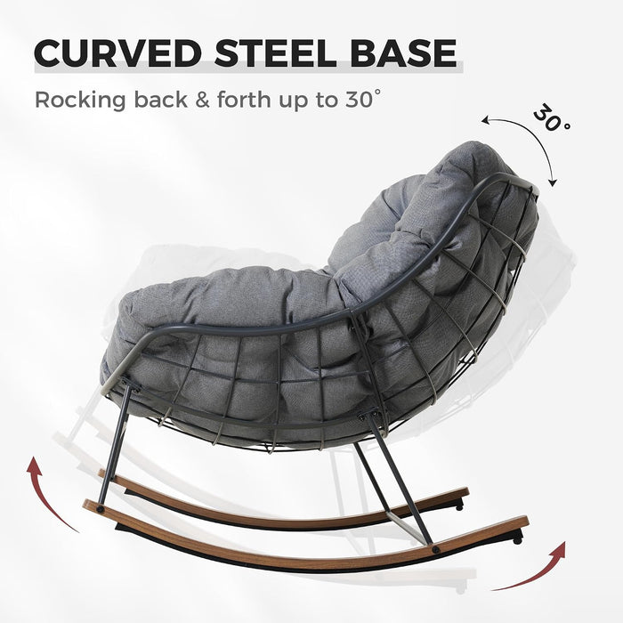 Outdoor Papasan Rocking Chair with Thick Cushion, Light Grey
