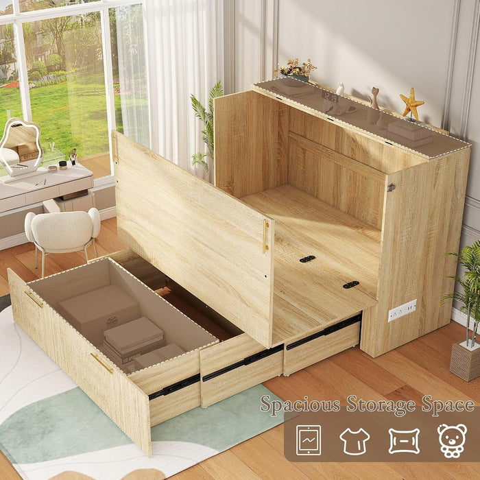 Full Size Murphy Bed Cabinet Natural OakWoodFinish