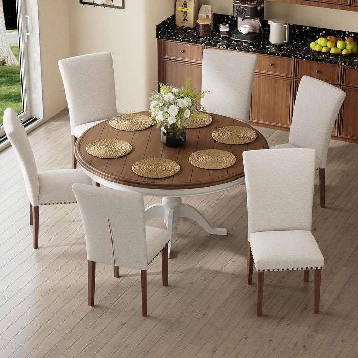 Upholstered Dining Chairs Set of 6 with Wood Legs, Beige