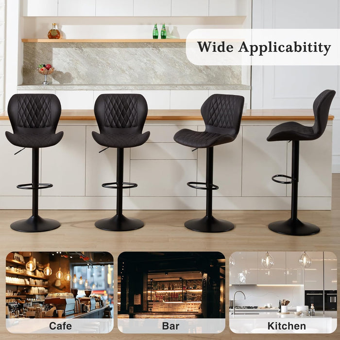 Bar Stools Set of 2, Modern Swivel Counter Height Barstools for Kitchen Island Chairs, Adjustable Fabric Bar Stools with Back for Kitchen Counter Bar, Black