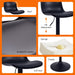 Black Bar Stools Set of 2 Adjustable Counter Height Barstools Modern PU Leather Swivel Tall Bar Chairs Upholstered Bar Stool with Back for Kitchen Island