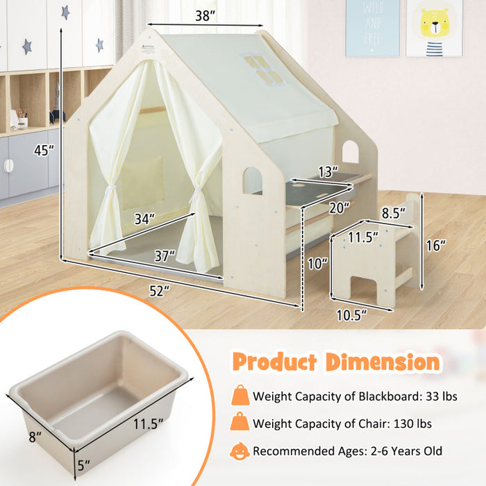 Montessori Style Indoor Playhouse with Storage Bin and Floor Mat for Toddlers Aged 2-6 Years Old