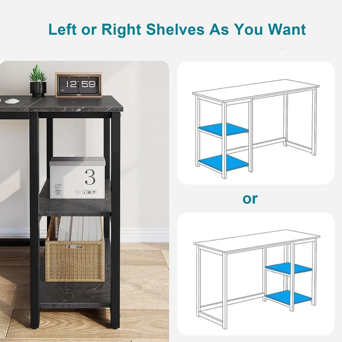 Computer Desk 40 Inches with 2-Tier Shelves Sturdy Home Office Desk with Large Storage Space Modern Gaming Desk Study Writing Laptop Table, Black Marbling (Black Marbling, 40)
