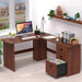 51 X 59 Inches L-Shaped Home Office Wood Corner Desk with Box Box File Drawers, Walnut