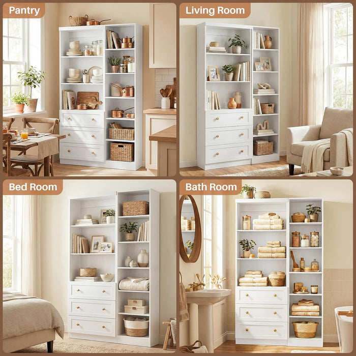 80" Bookshelf with 3 Drawers, 6-Tier Bookcase Open Storage Shelf