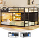 Full over Twin Bunk Bed with 6 Drawers, Metal Frame Bunk Bed with LED Lights, Convertible Storage Bunk Bed with Extra-High Guardrails & Non-Slip Ladder, 2-Way Installation,For Teens, Black