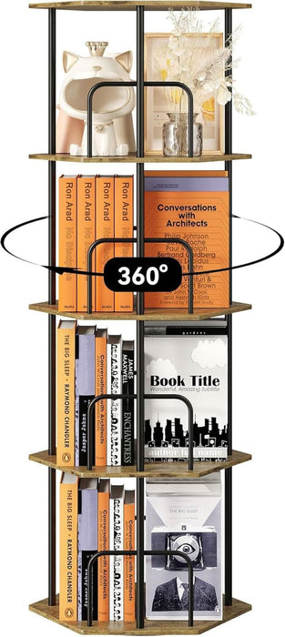 4 Tier Rotating Bookshelf Tower, Revolving 360 ° Spinning Bookcase, Hexagonal Corner Book Shelf Storage Carousel, Vertical Rotate Turning Organizer Book Shelves for Living Room Office Bedroom