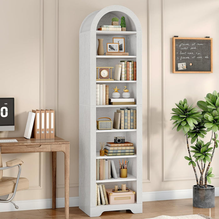 70.7'' Arched Bookcase, Modern Bookcase, Narrow Bookcase with Open Shelves, 8-Tier Tall Arched Bookshelf with Adjustable Shelves for Living Room, Home Office, White WT438SJ01