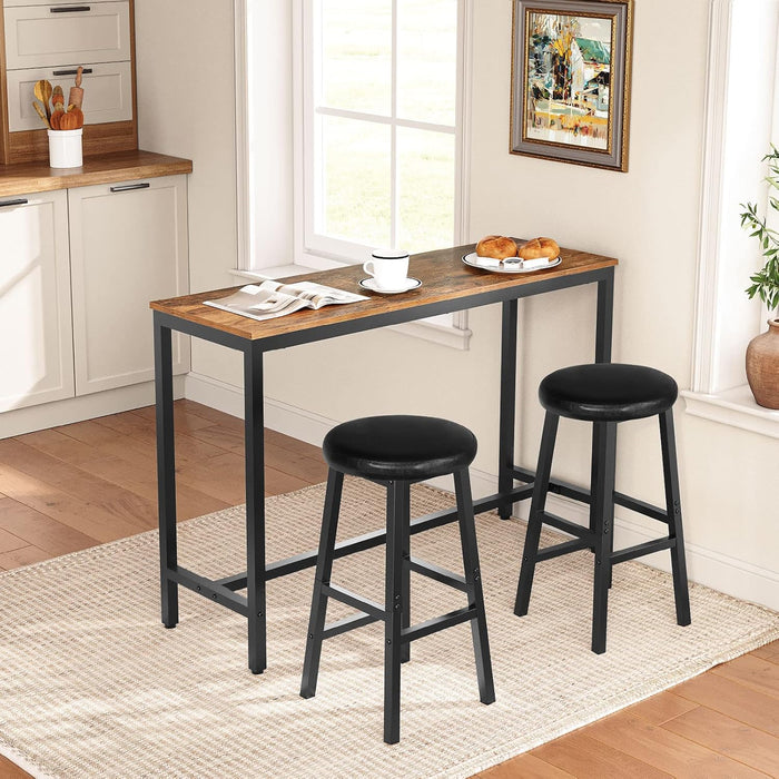 Bar Stools Set, 24 Inch PU Upholstered Height Stools with Footrest, Easy to Assemble, for Restaurant, Kitchen, Bar Counter, Party Room, Black BB06BY01