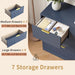 7 Drawer Fluted Dresser with Deep Drawers for Bedroom, Blue丨55 Wide Mid Century Dresser, Modern Chest of Drawers, Wood TV Stand Storage Organizer for Closet, Living Room, Hallway