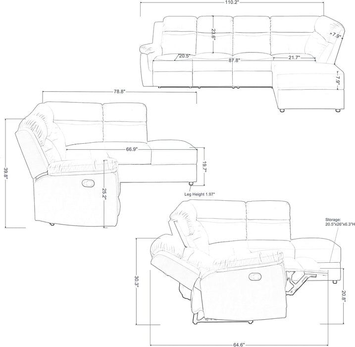 L-Shaped Reclining Sectional Sofa with Storage Chaise