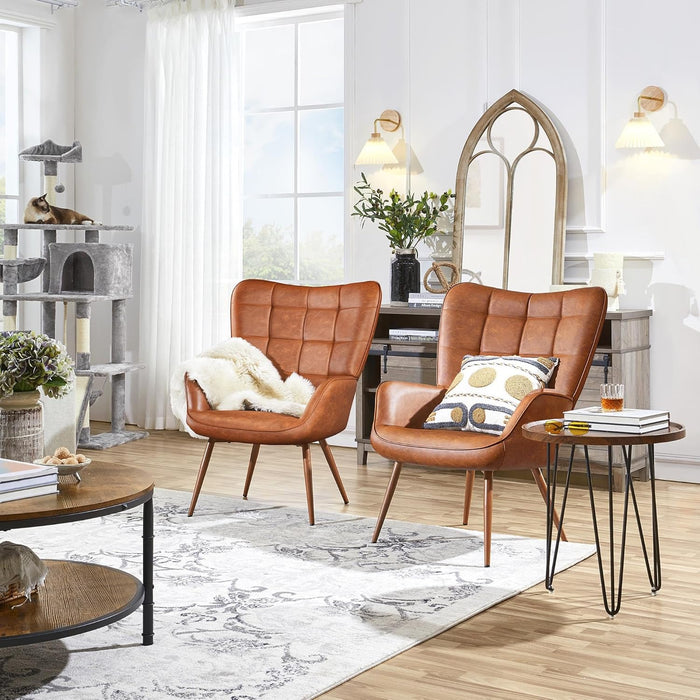 Brown PU Leather Highback Upholstered Accent Chairs