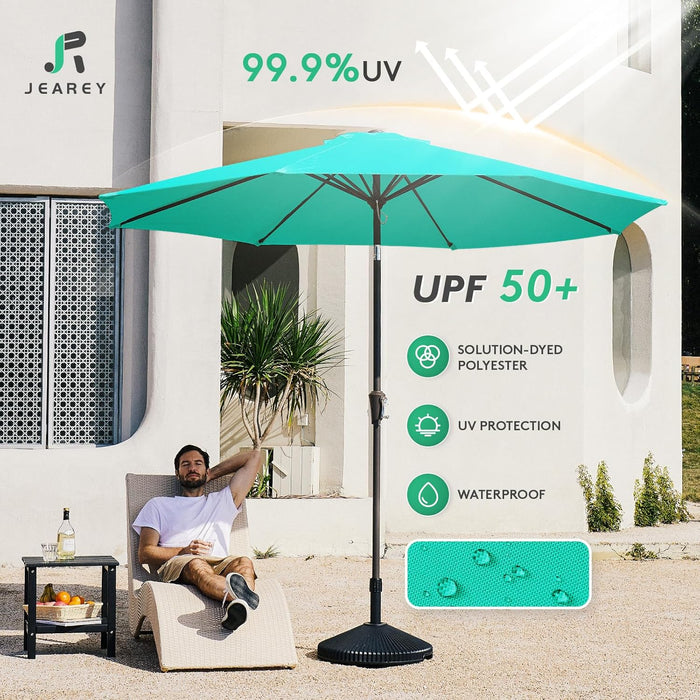 9FT Outdoor Patio Umbrella Outdoor Table Umbrella with Push Button Tilt and Crank, Market Umbrella 8 Sturdy Ribs UV Protection Waterproof for Garden, Deck, Backyard, Pool (Aqua Sky)