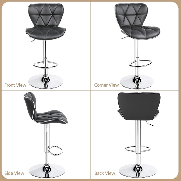Bar Stools, Stylish Adjustable PU Leather Swivel Barstools, Counter Height Bar Chair Set of 2 with Foma Padded for Home Kitchen, Grey