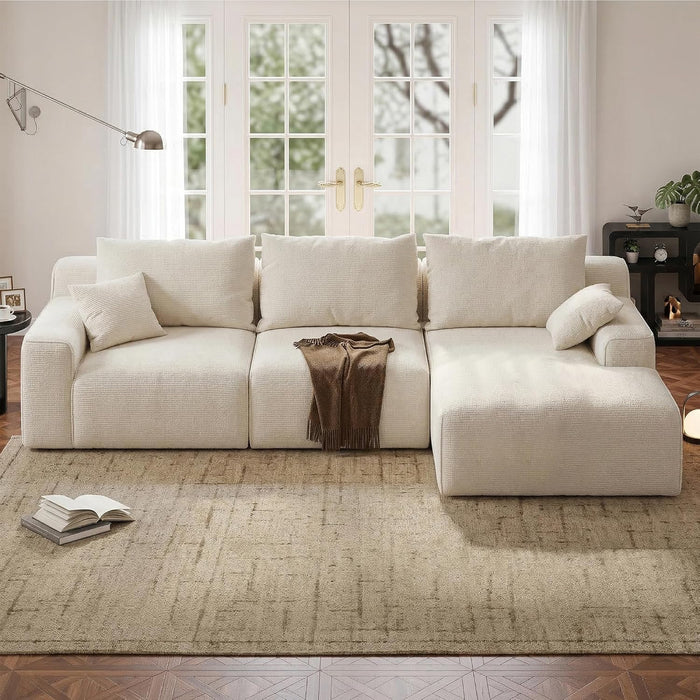 98-Inch Sectional Sofa White Check Premium RightFacing
