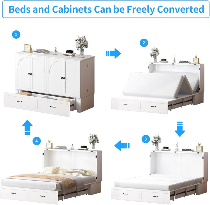 Queen Murphy Bed Cabinet Integrated Charging White