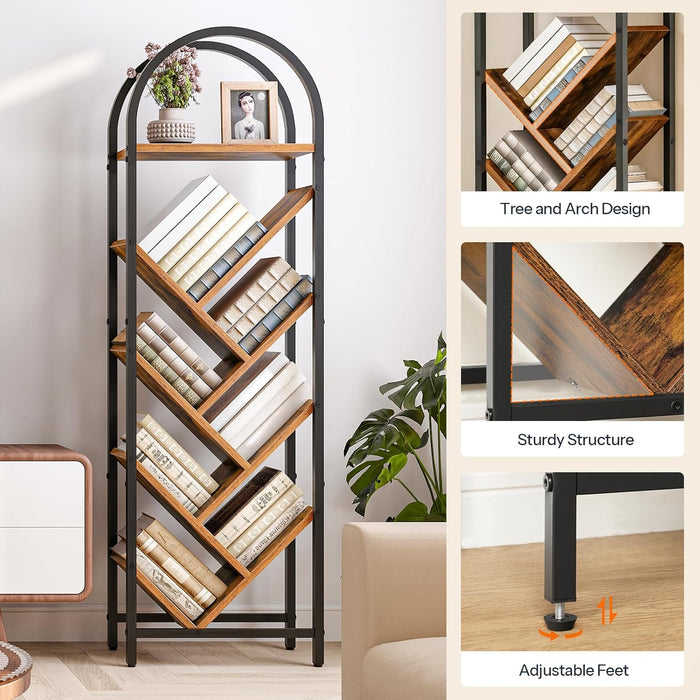 Eight Tier Arched Tree Bookshelf RusticBrown MetalFrame