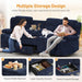 Recliner Sofa with Storage Console, Flip Middle Backrest Design 3-Seater Reclining Sofa with Storage Drawer, USB Ports & Cup Holders, Manual Couch for Living Room (Blue, 3 Seater + Console)