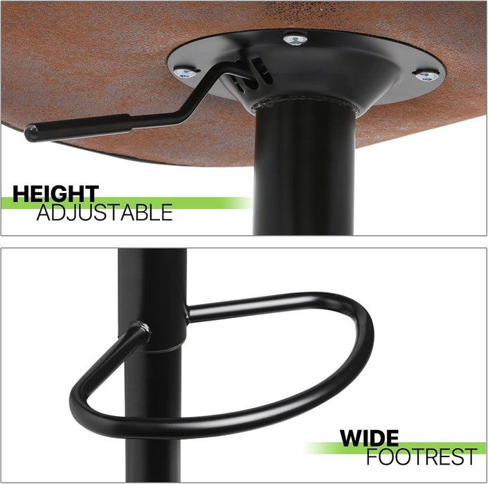 Bar Stools Set of 2 Adjustable Counter Height PU Leather Modern Swivel Barstools W/Back and Footrest Kitchen Counter Chairs, Coffee Color