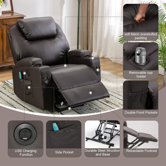 Brown Power Recliner with Massage & Heat