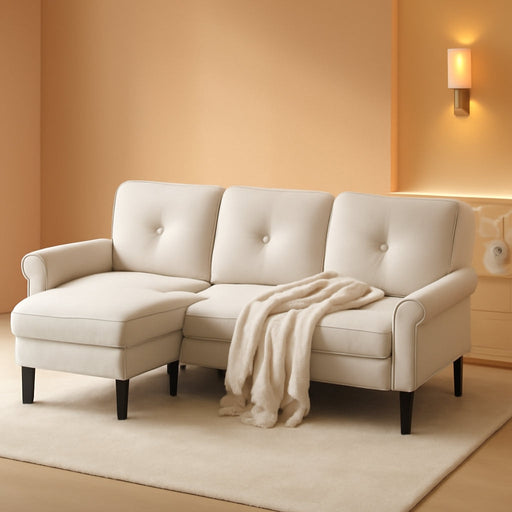 Beige 83Inch Contemporary Sectional Sofa With Ottoman