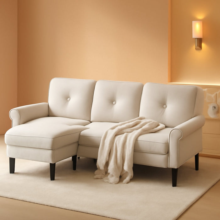 Beige 83Inch Contemporary Sectional Sofa With Ottoman