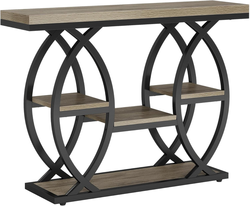 39.4" Console Table, Industrial 4-Tier Sofa Table Entryway Table with Storage Shelves, Narrow Wood Accent Tables with Metal Frame for Small Spaces, Hallway, Foyer, Grey