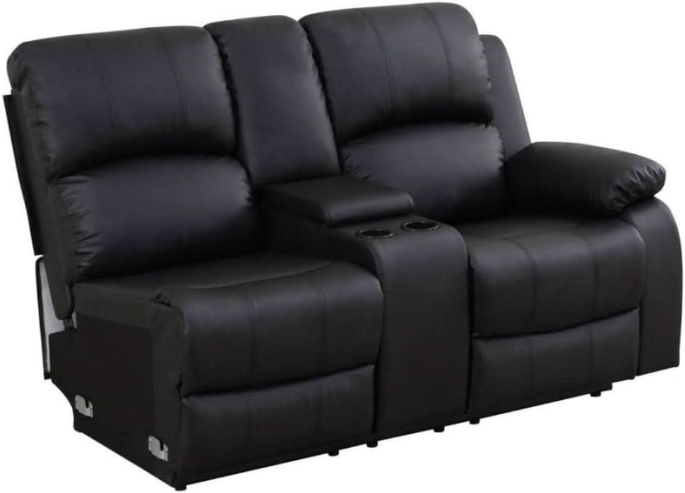 Reclining Sectional Sofa Set, L Shaped PU Leather Recliner Couch with Cup Holder and Storage Console for Home Theater & Living Room, Black
